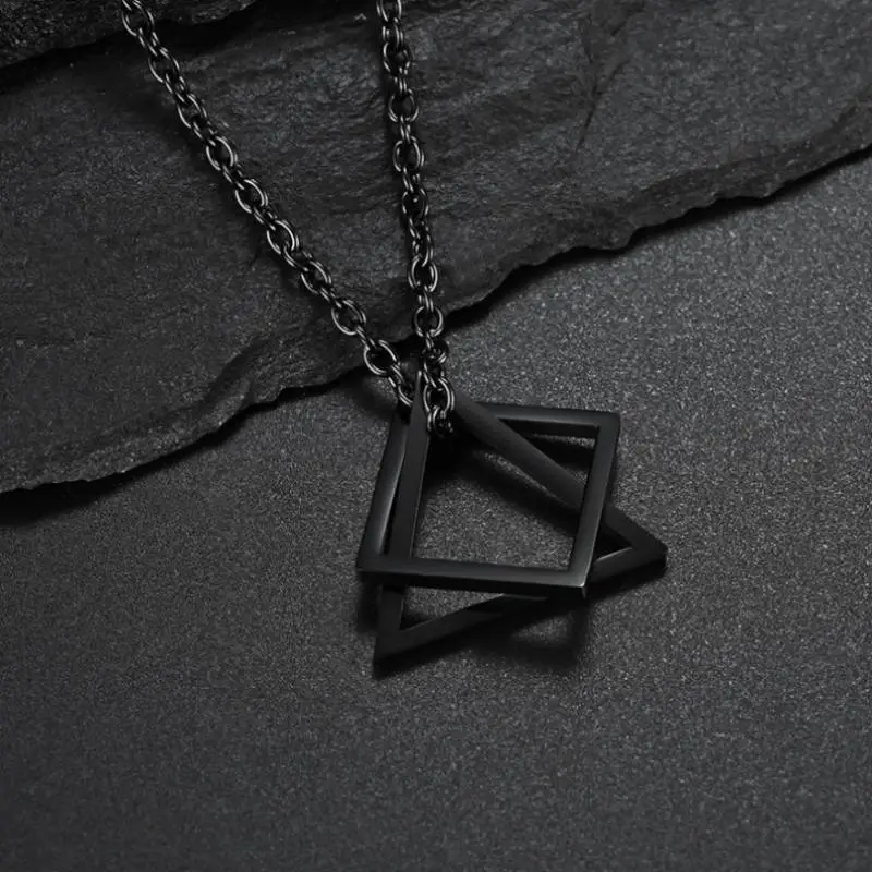 Hiphop Triangle Square Combination Titanium Steel Necklace-5
