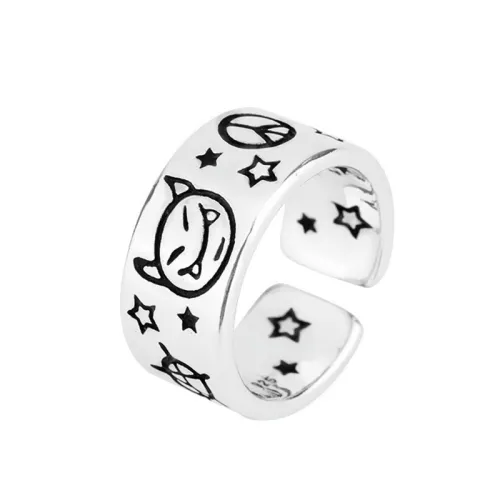 Five-Pointed Star Smiley Face Ring