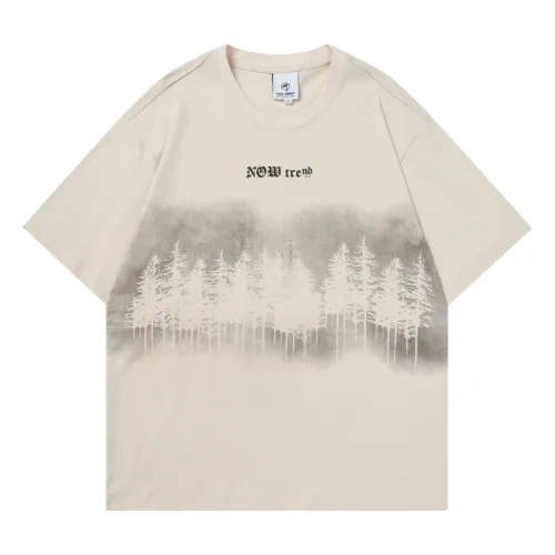 Hip-hop Tie-dyed Pine And Cypress Print Short-sleeved T-shirt