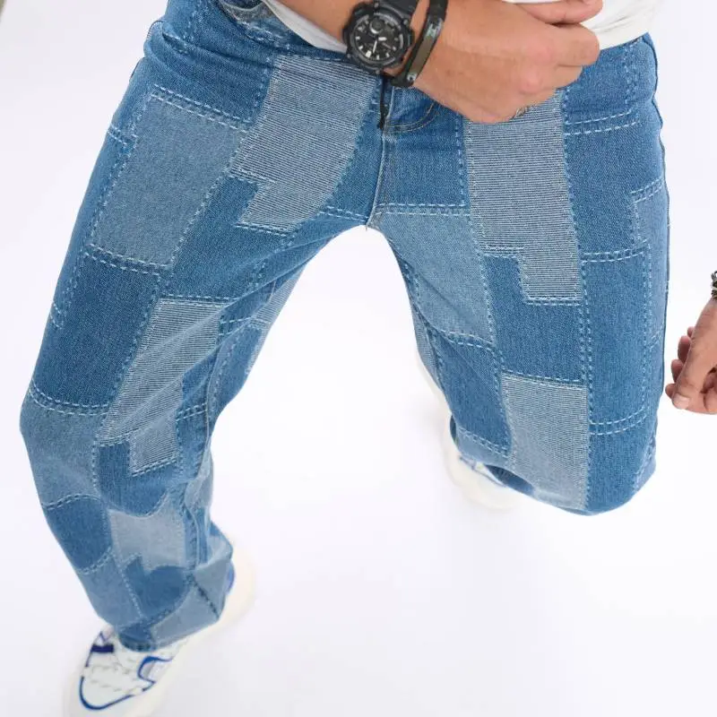 Loose Patched Elastic Jeans-4