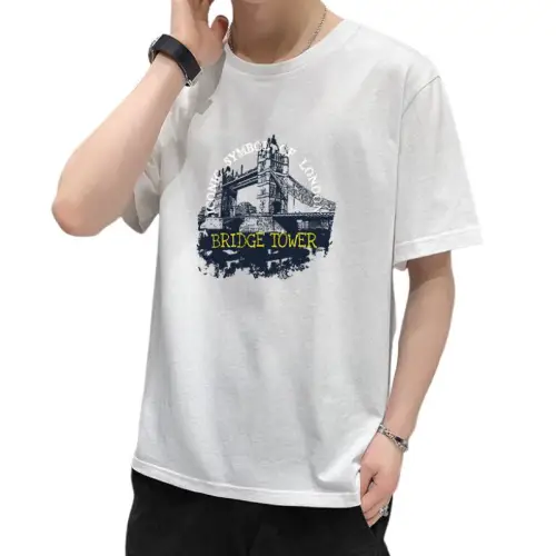 Round Neck Solid Color Printed T-shirt