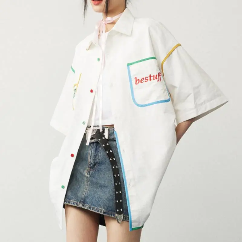 Trendy Pocket Loose Short Sleeved Shirt-3
