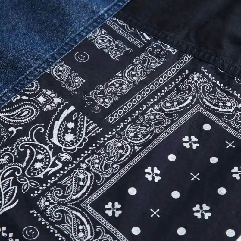Half Sleeve Splicing Denim Shirt-3