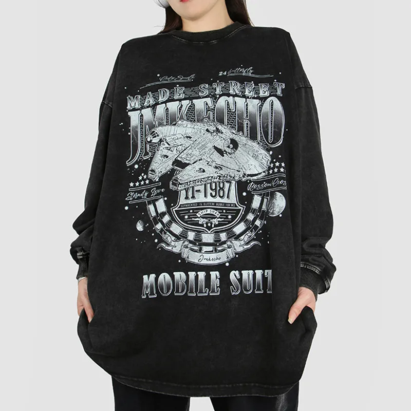 Retro Pattern Old Washed Fashion Brand Long Sleeve Hoodie-3