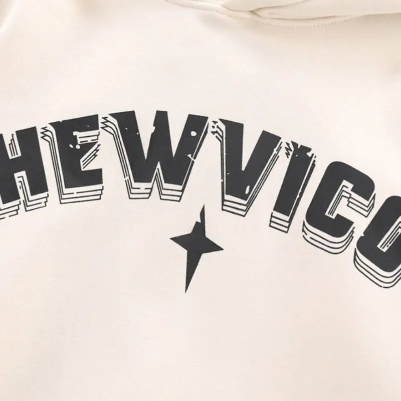 Letter Printed Fleece lined Loose Crewneck Hoodie-5