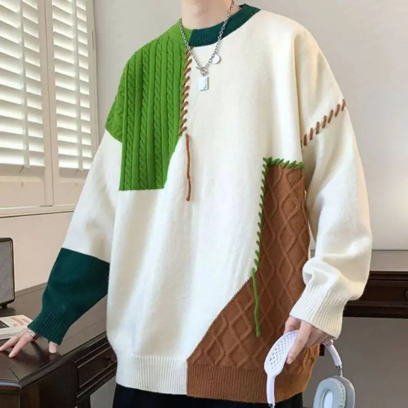 Trendy Contrast Color Loose Couples Knitwear-4