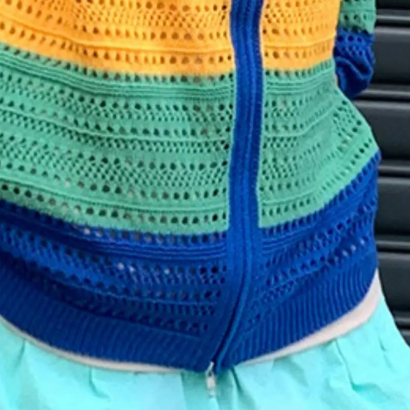 Contrast Striped Zipper Sweater-3
