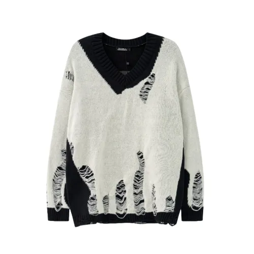 Color Matching Crochet Hollow Hole Street Retro Loose Crew Neck Sweater