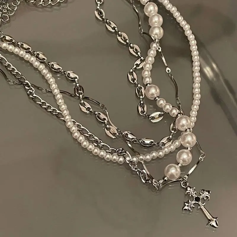 Hip Hop Multi Layer Pearl Necklace-1