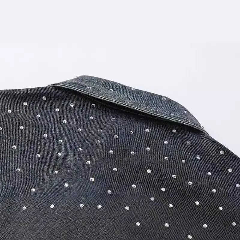Diamond Studded Ink Splashed Denim Jacket-3