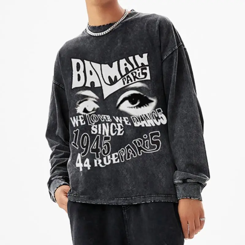 Street Fashion Printed Round Neck Loose Hip Hop Long Sleeve T-shirt-2