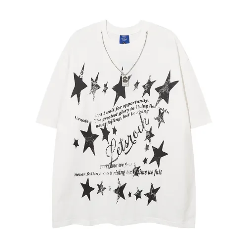 High Street Fashion Star Letter Printing Chain Short-sleeved T-shirt