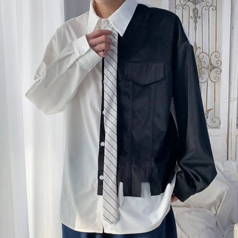 Long Sleeved Fall False Two Piece Shirt-7