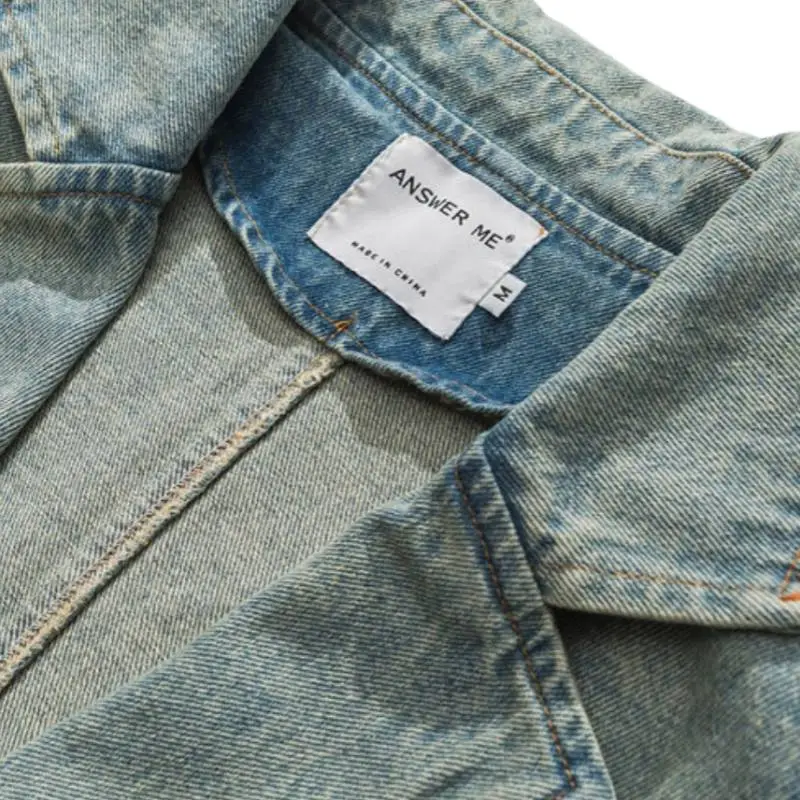 Distressed Shoulder Patch Denim Jacket-3