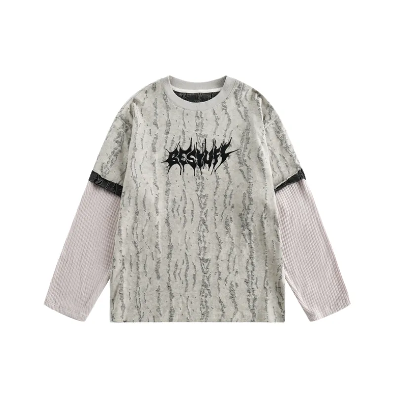 Trendy Fake Two-piece Stitching Crewneck Hoodie - POIZON