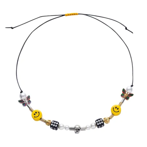 Skull Pearl Smiley Face Necklace