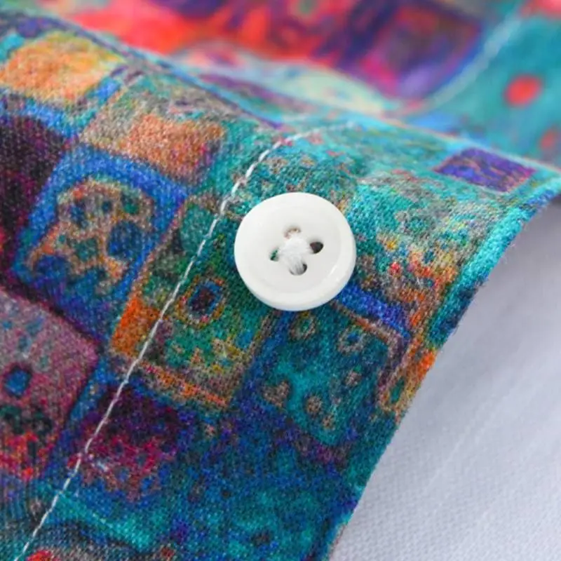 Long-sleeved Printed Stitching Design Casual Loose Shirt-5