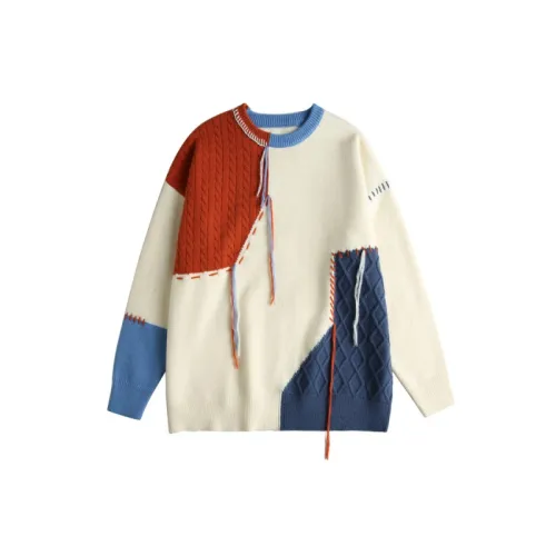 Design Sense Contrast Color Stitching Retro Sweater