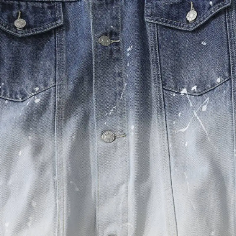 Retro Denim Gradient Color matching Washed Blue Tooling Jacket-4
