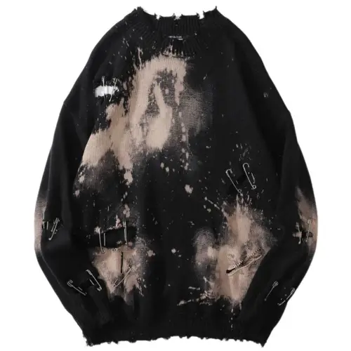 Pin Hole Tie-Dye Knitwear Crewneck Sweater