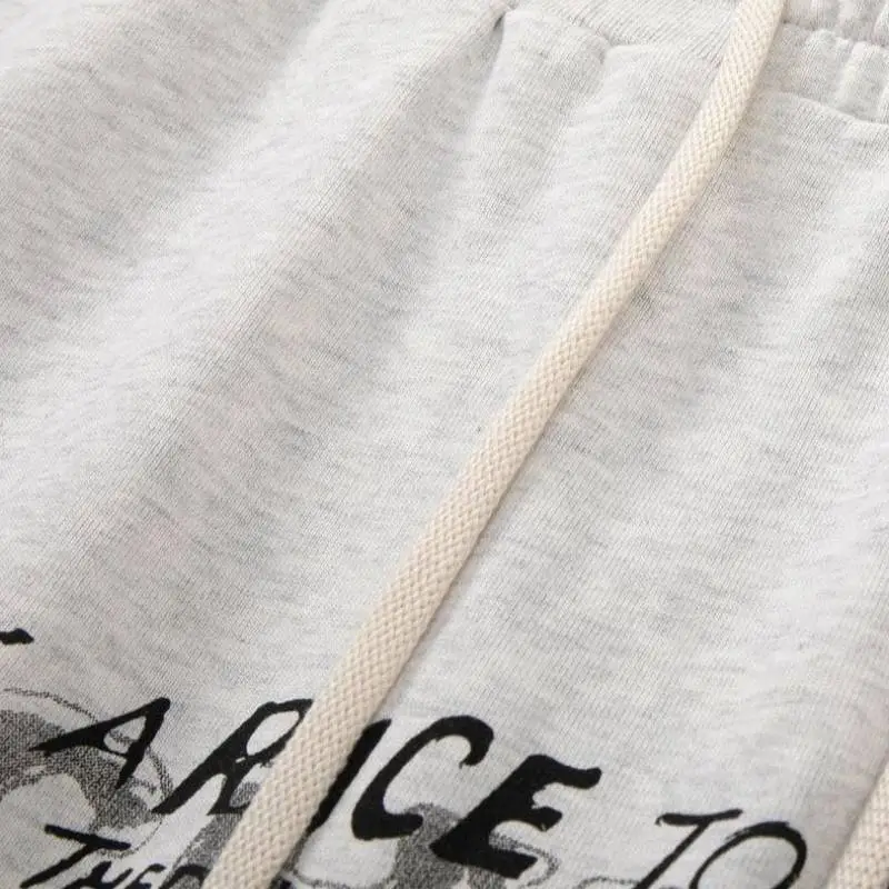 Letters Printed Drawstring Loose Casual Shorts-5