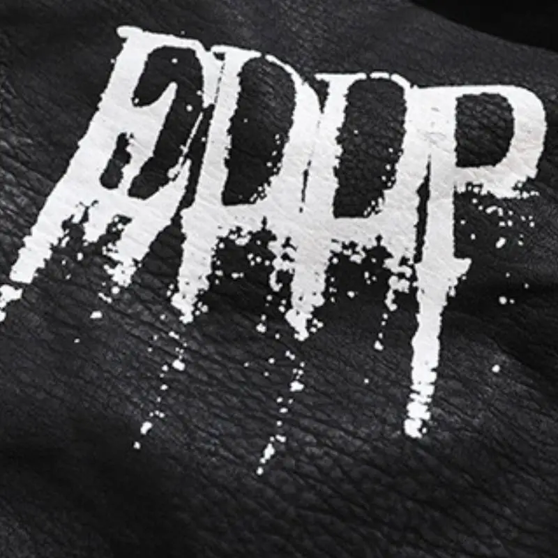 Zipper Dark Print Leather Jacket-5