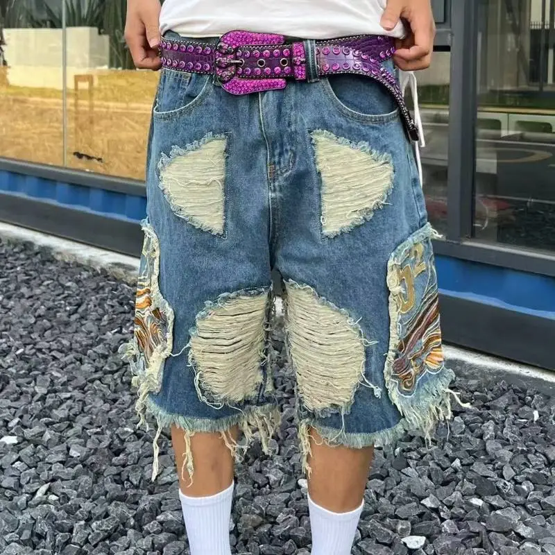 Trendy Hip Hop Splashed Jeans Shorts-2
