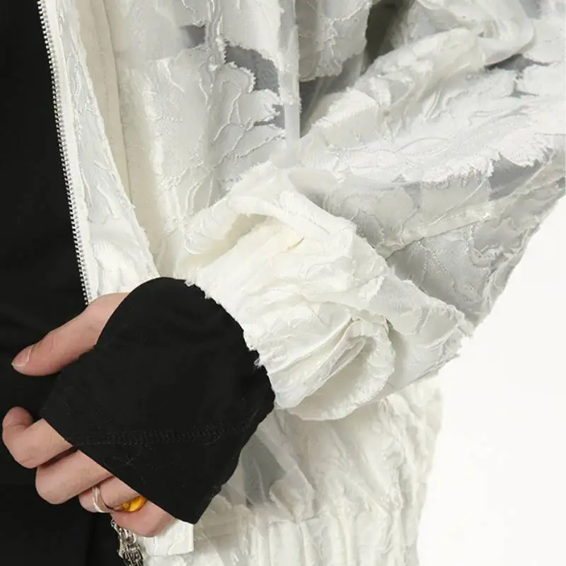 New Arrival Loose Short Sleeved Niche Semi Transparent Embroidered Jacket-4