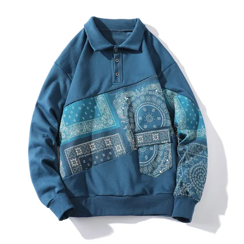 Retro Print Polo Sweater Jacket