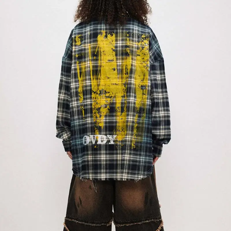 Classic Retro Long Sleeve Spray painted Shirt-3
