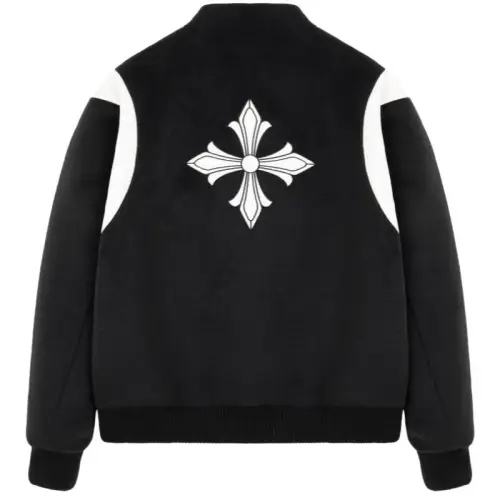 CLIMAX VISION Cruciferous Embroidered Wool Leather Contrast  Retro Casual Zipper Baseball Jacket Coat