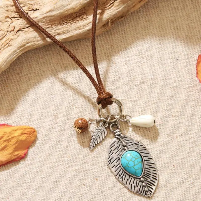 Turquoise Pendant Bohemian Shell Necklace-5