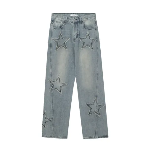 High Street Five-pointed Star Embroidered Jeans