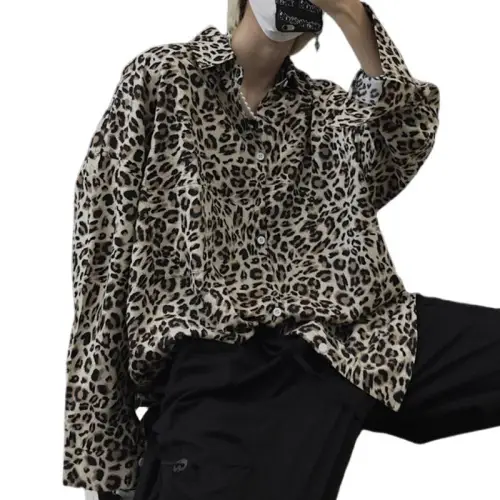 Loose Leopard Print Long-Sleeved Shirt