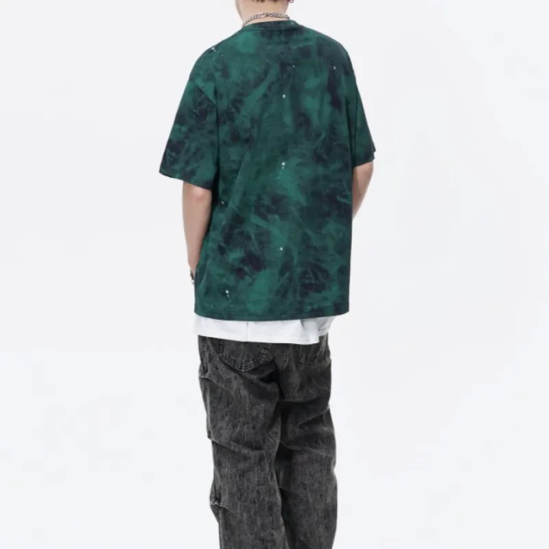 Special Batik Flocking Letter Printing Retro Splash Ink Short Sleeve T Shirt-7