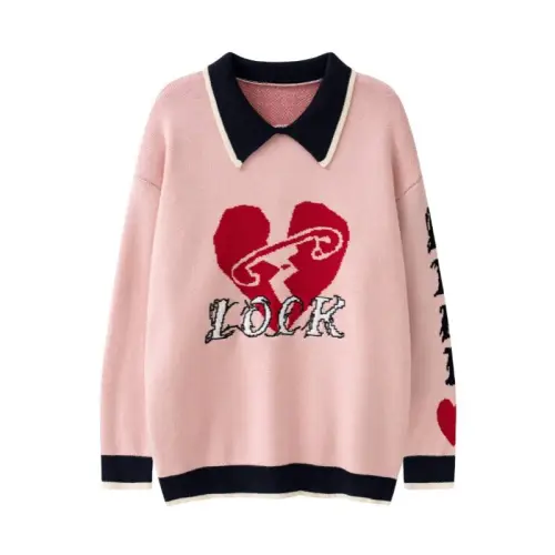 Retro Design Sense Love Embroidered Lel Knitted Sweater