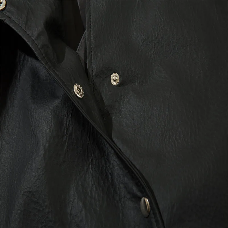 Windproof Design Sense Stitching Leather Zipper Jacket-2