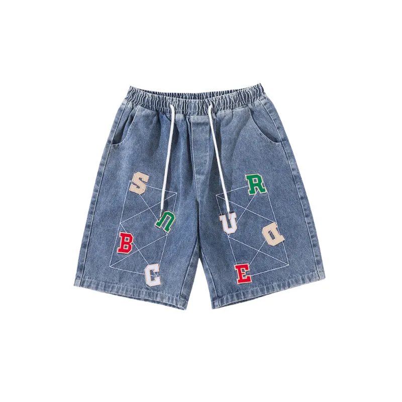 Retro Elastic Waist Washed Denim Shorts-2