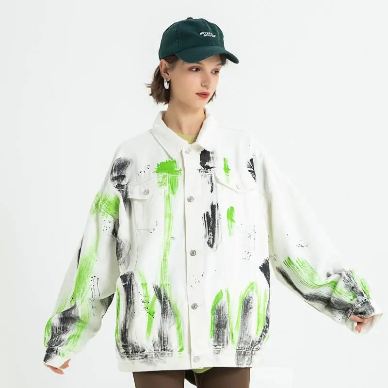 Casual Loose Multi Pocket Tie Dye Splash Ink Jacket-2
