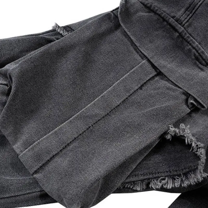 High Street Irregular Niche Design Tooling Denim Pants-5