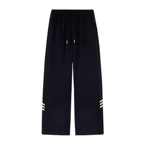 PASET Ribbon Knitted Fleece-lined Thickened Pants Street Straight Sports Black Casual Pants