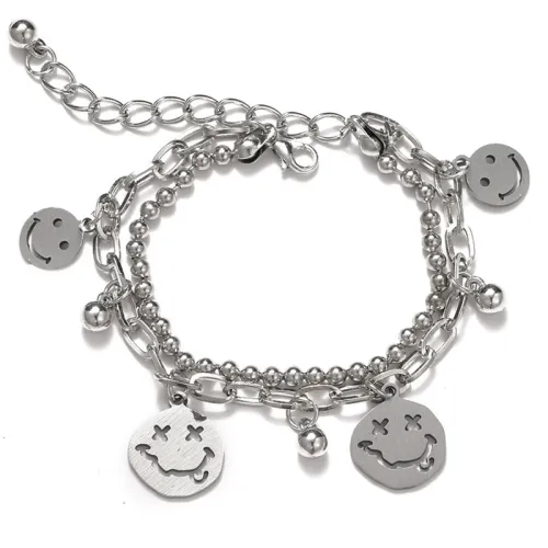 Double-Layer Smiley Face Pendant Bracelet