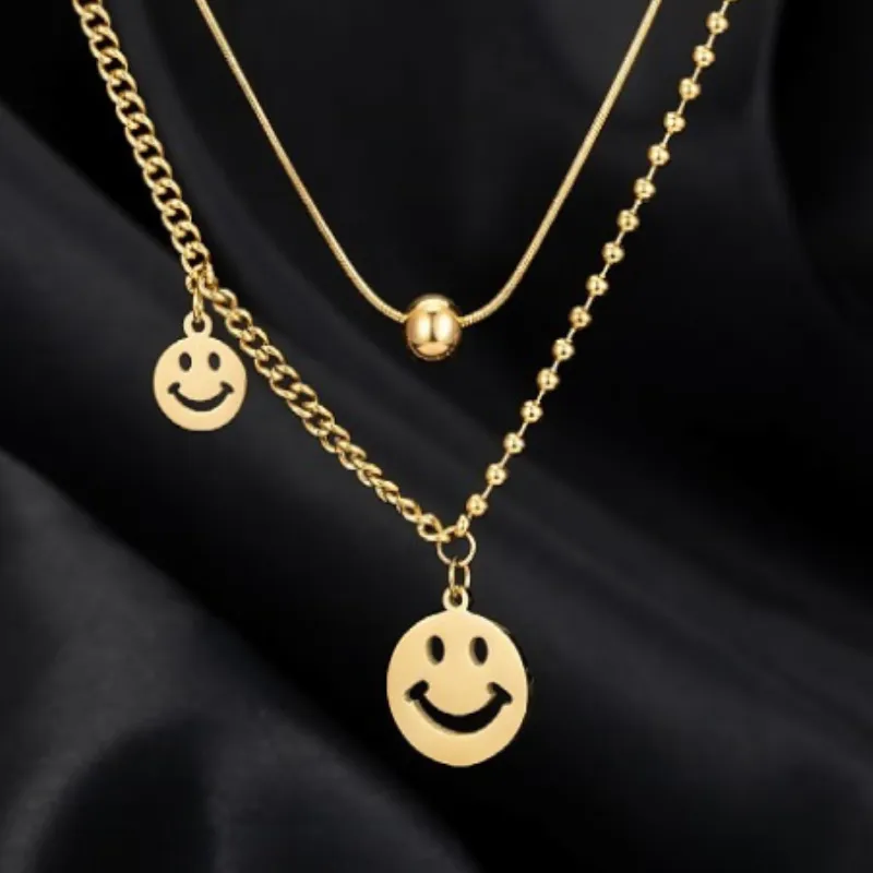 Double Layer Smiley Face Lucky Necklace-3