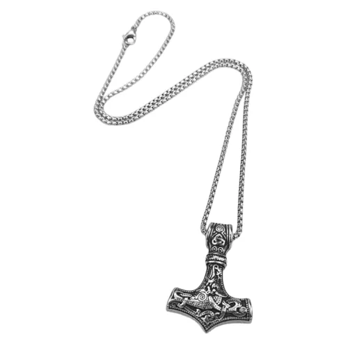 Viking Rune Reticulated Warhammer Titanium Steel Pendant Fashion Gothic Stainless Steel Necklace