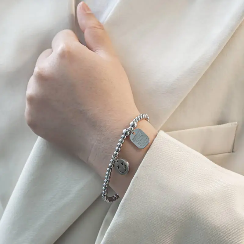Trendy Smiley Face Titanium Bracelet-1