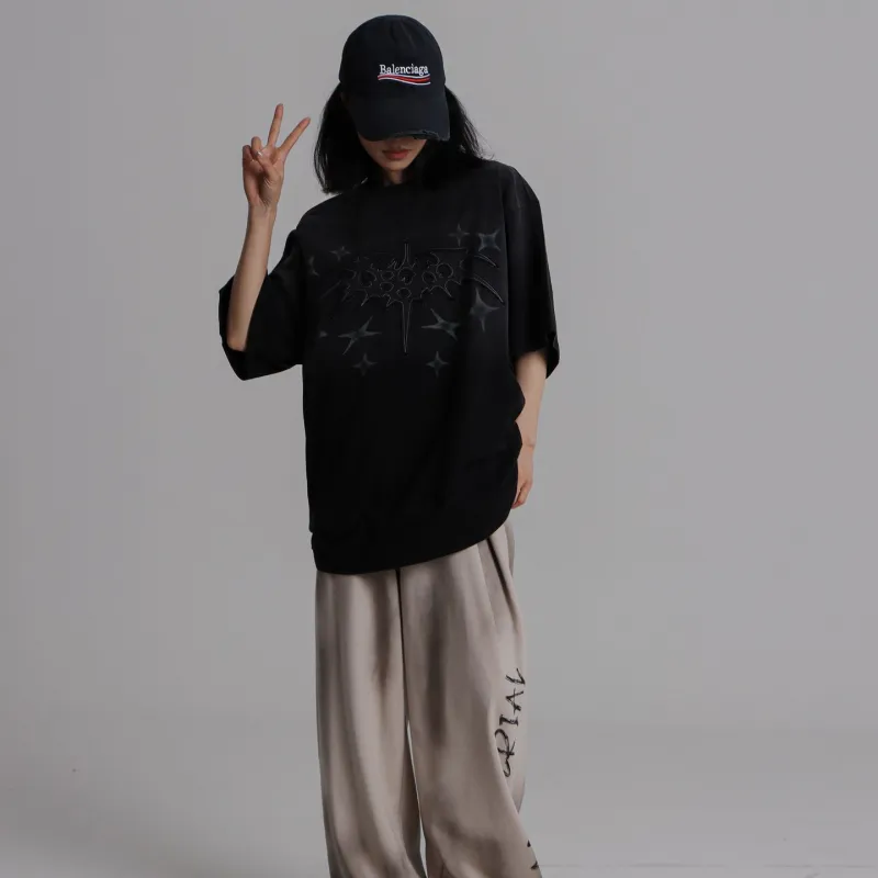 Trendy Wash Embroidery Casual Short Sleeve T shirt-13