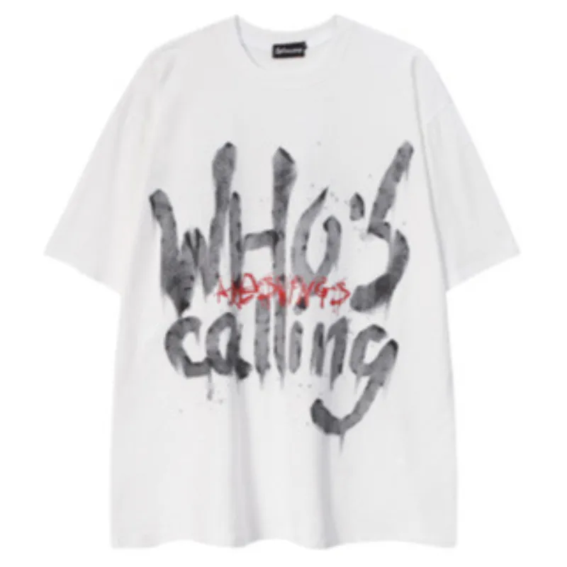 Graffiti Letters Hip-Hop Casual T-shirt White L - POIZON