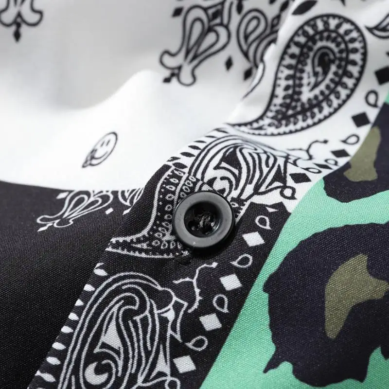 Leopard Print Stitching Contrast Color Floral Shirt swag OOTD-5