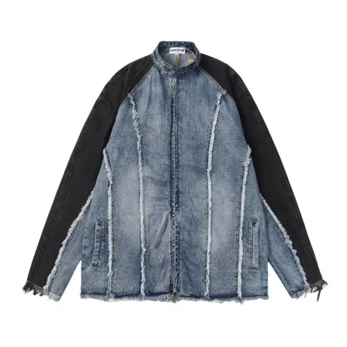 Trendy Color-block Machete Sleeve Denim Jacket