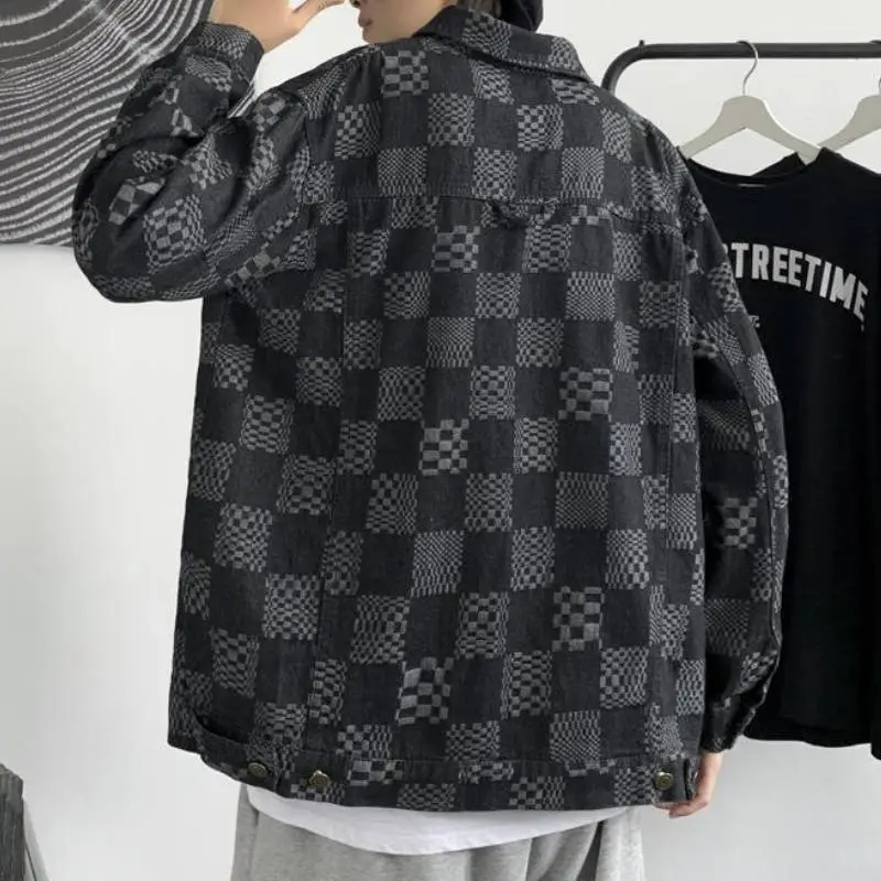 High Street Checkerboard Denim Jacket swag OOTD-3